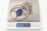 Antique Lapis Lazuli Modernist Style Large Pendant Silver Necklace