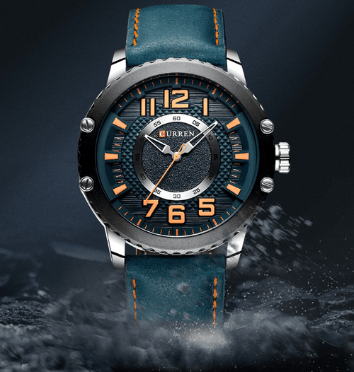 Men's Waterproof  Sport Watch With Leather  Belts  And Large Numbers Details Unique Design Perfect Gift