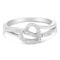 .925 Sterling Silver 1/8 Cttw Diamond Open Heart Leaf Curvy Bypass Accent Fashion or Promise Ring (I-J Color, I2-I3 Clarity) - Size 6