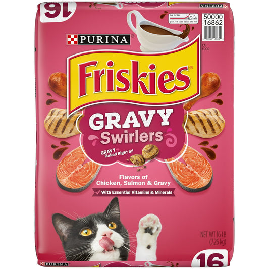 Friskies Gravy Swirlers Savory Chicken & Salmon Dry Cat Food, 16 lb Bag EasyOptionXY LLC