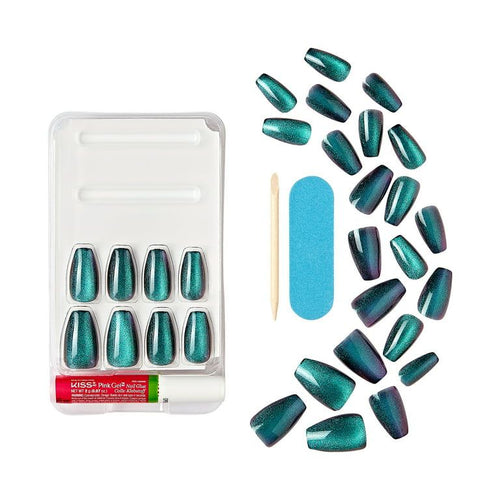 Kiss Gel Fantasy Magnetic Medium Coffin Sculpted Gel Nails, Glossy Dark Blue, 28 Count EasyOptionXY LLC