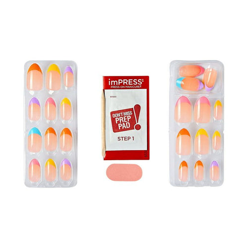 Kiss Impress Medium Almond Gel Press-on Nails, Glossy Multicolored French, 30 Pieces EasyOptionXY LLC