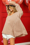 BiBi V-Neck Waffle Top with Uneven Hem
