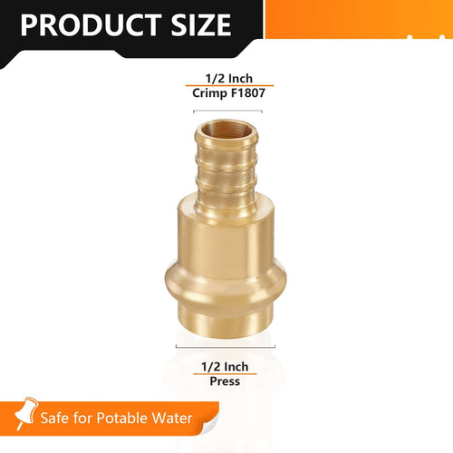 30 Pcs 1/2" Press x 1/2" PEX Crimp Brass Adapter (Lead Free)