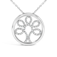.925 Sterling Silver 1/10 Cttw Diamond Tree of Life Pendant Necklace (I-J Color, I3 Clarity)