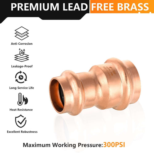 30 Pcs 1" x 3/4" Copper Press x Press Coupling NO Stop (Lead Free)