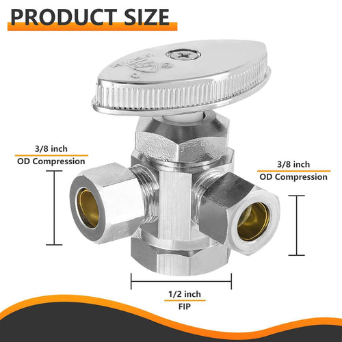1/2" FIP x 3/8" OD Compr. x 3/8" OD Compr. Dual Angle Stop Valve, Multi Turn (Lead Free)