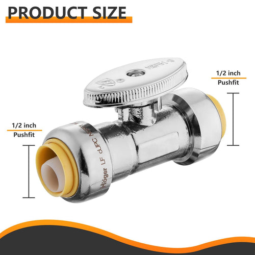 10 Pcs 1/2" Push Connect x 1/2" Push Connect Straight Stop Valve, 1/4 Turn (Lead Free) Plumbingsell
