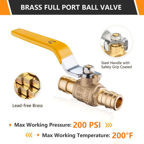 1/2" PEX Expansion Ball Valve, Yellow (Lead Free) Plumbingsell