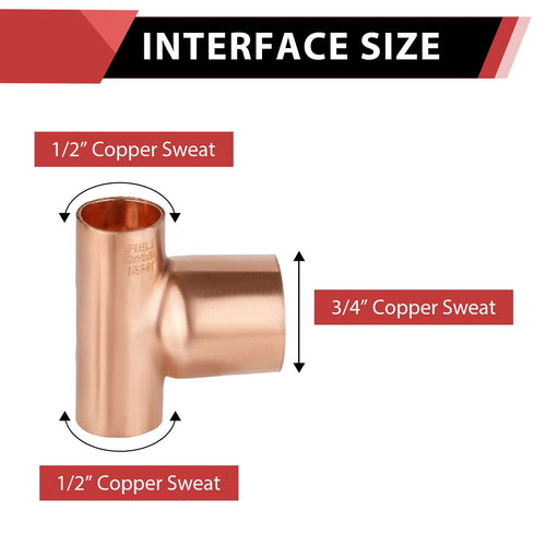 30 Pcs 1/2" X 1/2" X 3/4" Copper Reducing Tee at Wholesale Price