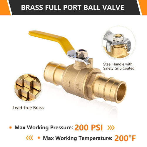 10 Pcs 1" PEX Expansion Ball Valve, Yellow (Lead Free) Plumbingsell