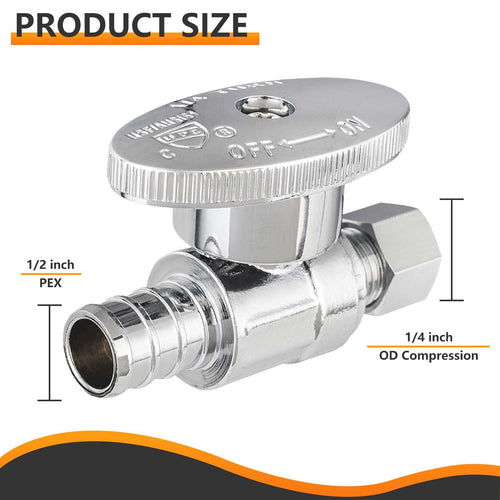 1/2" PEX Crimp x 1/4" OD Compr. Straight Stop Valve, 1/4 Turn (Lead Free) Plumbingsell