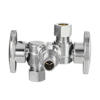1/2" PEX Crimp x 3/8" OD Compr. x 3/8" OD Compr. Dual Stop Valve, 1/4 Turn (Lead Free)