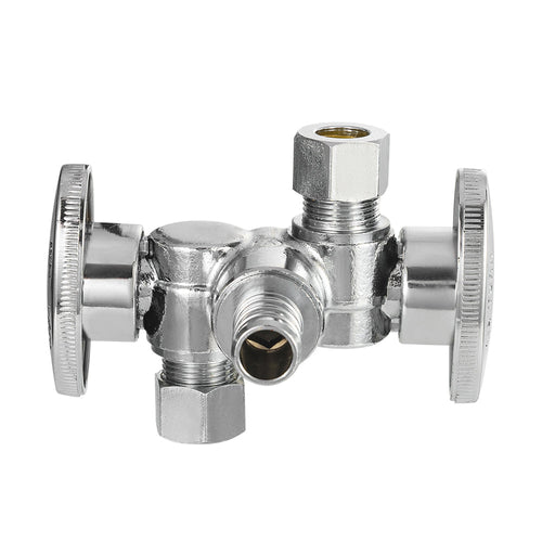 1/2" PEX Crimp x 3/8" OD Compr. x 3/8" OD Compr. Dual Stop Valve, 1/4 Turn (Lead Free)