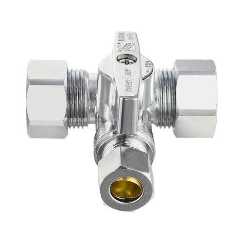 5/8" OD Compr. x 5/8" OD Compr. x 3/8" OD Compr. Tee Stop Valve, 1/4 Turn (Lead Free)