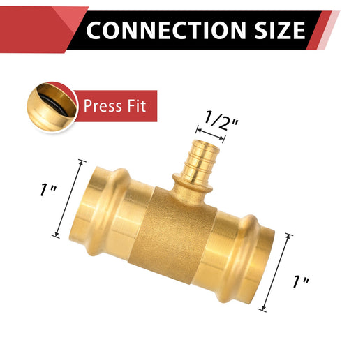 1" x 1" x 1/2" Copper Press x Copper Pressx PEX Crimp Brass Tee (Lead Free)