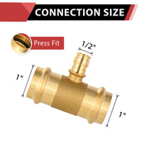 1" x 1" x 1/2" Copper Press x Copper Press x PEX Expansion Brass Tee (Lead Free)