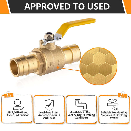 10 Pcs 1" PEX Expansion Ball Valve, Yellow (Lead Free) Plumbingsell