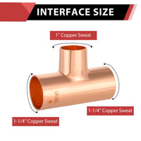 10 Pcs 1-1/4" X 1-1/4" X 1" Copper Reducing Tee at Wholesale Price