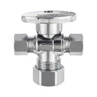 5/8" OD Compr. x 3/8" OD Compr. x 3/8" OD Compr. Dual Outlet Angle Stop Valve, 1/4 Turn (Lead Free) Plumbingsell
