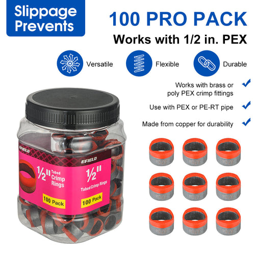 PEX Copper Rings 1/2" , w/End Stop, 100 Pro Pack Plumbingsell