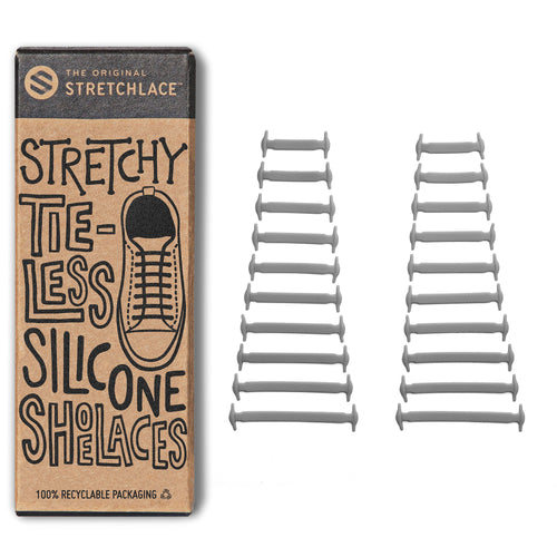 Grey Stretchy Tieless Silicone Elastic Shoelaces | 20 Straps The Original Stretchlace
