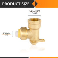 3/4" x 1/2" F Push Fit Drop Ear Elbow