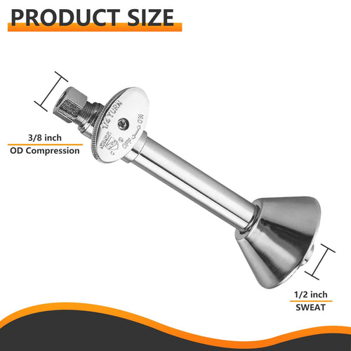 1/2" Sweat x 3/8" OD Compr. Straight Stop Valve, w/5" Straight Extension, 1/4-Turn (Lead Free)