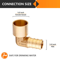 30 Pcs PEX-B Crimp 1/2" PEX x 1/2" Female Copper Sweat Elbow (Lead Free)