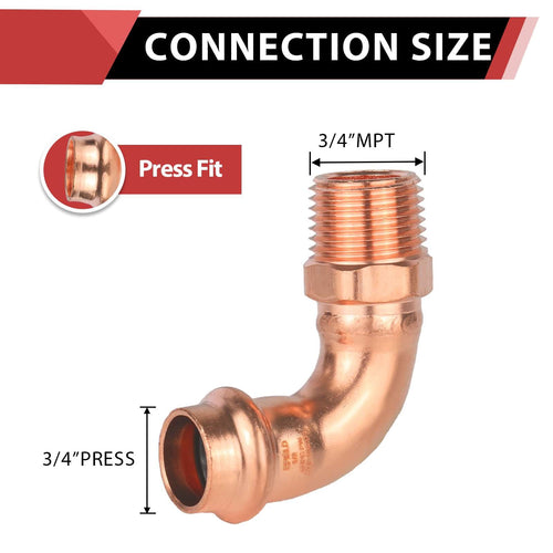 3/4" Copper Press Male Elbow (Lead Free)