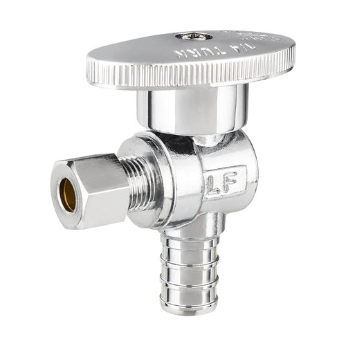 1/2" PEX Crimp x 1/4" OD Compr. Angle Stop Valve, 1/4 Turn (Lead Free)