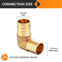 30 Pcs PEX-B Crimp 3/4" PEX x 1/2" Male Copper Sweat Elbow (Lead Free)