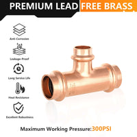 30 Pcs 3/4" x 3/4" x 1/2" Press Copper Tee (Lead Free)