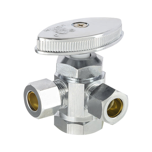 1/2" FIP x 3/8" OD Compr. x 3/8" OD Compr. Dual Angle Stop Valve, Multi Turn (Lead Free)