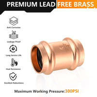 30 Pcs 1" Press Copper Coupling w/Stop (Lead Free)