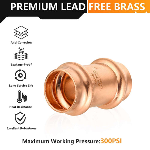 3/4" Press Copper Coupling w/Stop (Lead Free) Plumbingsell