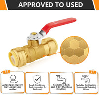 10 Pcs 1/2" Push Fit Ball Valve, Red (Lead Free)