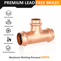 30 Pcs 1" x 1" x 3/4" Press Copper Tee (Lead Free)