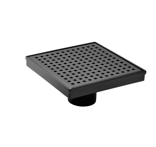 4" Square Shower Drain, Square Hole Pattern Shower Drain, Matte Black Polished 304 Stainless Steel Linear Drain with Levelingft & Hair Strainer