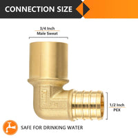 30 Pcs PEX-B Crimp 1/2" PEX x 3/4" Male Copper Sweat Elbow (Lead Free)