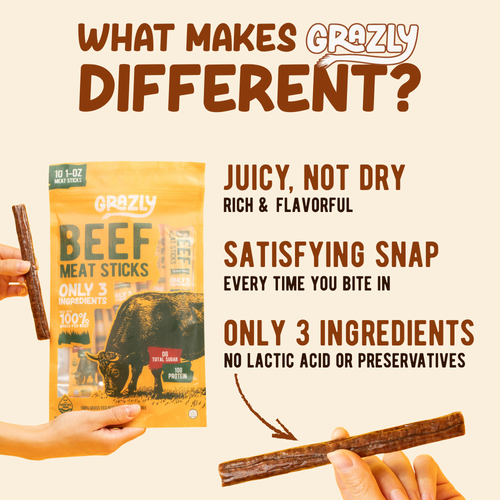 Plain Beef Meat Sticks - 100% Grass-Fed & Finished