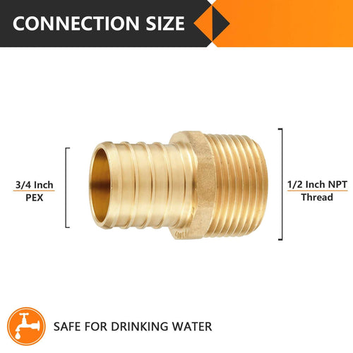 30 Pcs PEX-B Crimp 3/4" PEX x 1/2" Male Threaded Adapter (Lead Free)