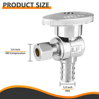 1/2" PEX Crimp x 1/4" OD Compr. Angle Stop Valve, 1/4 Turn (Lead Free)