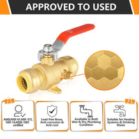 1/2" Push Fit Ball Valve With Drain Drop Ear, Red Lever (Lead Free)