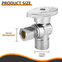 1/2" Sweat x 3/8" OD Compr. Angle Stop Valve, 1/4 Turn (Lead Free)