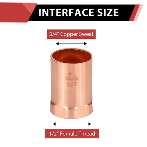 3/4" C x 1/2" FNPT Copper Female Adapter Plumbingsell