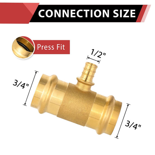 3/4" x 3/4" x 1/2" Copper Pressx Copper Press x PEX Crimp Brass Tee (Lead Free)
