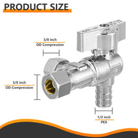 1/2" PEX Crimp x 3/8" ODx 3/8" OD Compr. Split Angle Stop Valve, Quarter Turn (Lead Free) Plumbingsell