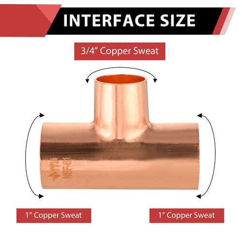 30 Pcs 1" x 1" x 3/4" Copper Reducing Tee at Wholesale Price