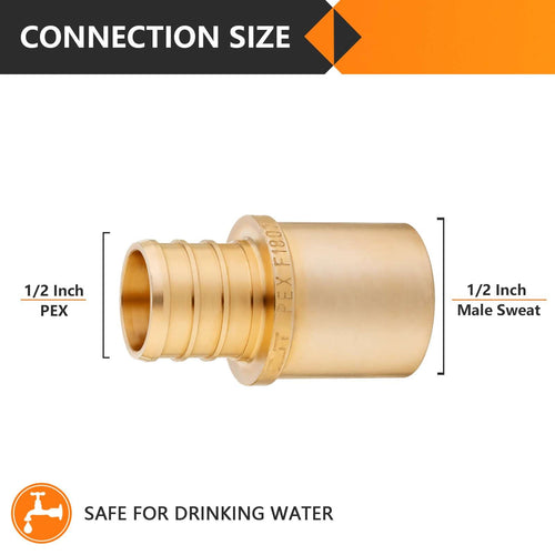 30 Pcs PEX-B Crimp 1/2" PEX x 1/2" Male Copper Sweat Adapter (Lead Free)